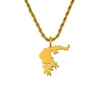 d'origine Greece Men's Map Chain 316L Stainless Steel 60 cm 27 mm Pendant Matte Sandblasted with Polished Contour Gift Home Roots, 60 cm, Stainless Steel, No Gemstone