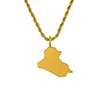 d'origine Iraq Men's Map Chain | 316L Stainless Steel 60 cm | 27 mm Pendant Matte Sandblasted with Polished Contour | Gift Home Roots, 60 cm, Stainless Steel, No Gemstone