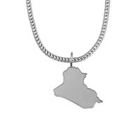 d'origine Iraq Men's Map Chain | 316L Stainless Steel 60 cm | 27 mm Pendant Matte Sandblasted with Polished Contour | Gift Home Roots, 60 cm, Stainless Steel, No Gemstone