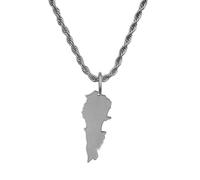 d'origine Lebanon Men's Map Chain 316L Stainless Steel 60 cm 27 mm Pendant Matte Sandblasted with Polished Contour Gift Home Roots, 60 cm, Stainless Steel, No Gemstone