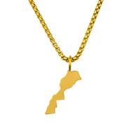 d'origine Morocco Men's Map Chain 316L Stainless Steel 60 cm 27 mm Pendant Matte Sandblasted with Polished Contour Gift Home Roots, 60 cm, Stainless Steel, No Gemstone