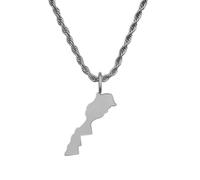 d'origine Morocco Men's Map Chain 316L Stainless Steel 60 cm 27 mm Pendant Matte Sandblasted with Polished Contour Gift Home Roots, 60 cm, Stainless Steel, No Gemstone