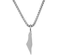 d'origine Palestine Men's Map Chain 316L Stainless Steel 60 cm 27 mm Pendant Matte Sandblasted with Polished Contour Gift Home Roots, 60 cm, Stainless Steel, No Gemstone