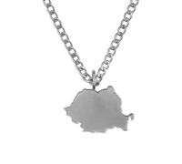 d'origine Romania Men's Map Chain 316L Stainless Steel 60 cm 27 mm Pendant Matte Sandblasted with Polished Contour Gift Home Roots, 60 cm, Stainless Steel, No Gemstone