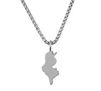d'origine Tunisia Men's Map Chain 316L Stainless Steel 60 cm 27 mm Pendant Matte Sandblasted with Polished Contour Gift Home Roots, 60 cm, Stainless Steel, No Gemstone