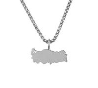 d'origine Turkey Men's Map Chain 316L Stainless Steel 60 cm 27 mm Pendant Matte Sandblasted with Polished Contour Gift Home Roots, 60 cm, Stainless Steel, No Gemstone