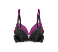DORINA Angie Two-Piece Push-Up Plunge Bra Pack - Lace & Micro Fabric, Removable Cookies, Underwired Support, Black and Fuchsia