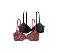 Dorina CHLOE 2-Pack Demi Bra Set, Underwired & Lightly Padded, Adjustable Straps, Lace & Micro Fabric, Comfortable Everyday Lingerie for Women, Red and Black