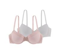 Dorina LOUISE Two-Piece Bra Set - Lightly Padded Demi Bras with Underwired Moulded Cups, Adjustable Straps, Premium Burnout Stripe Micro Fabric & Soft Micro for Comfort and Support, Pink and Ivory