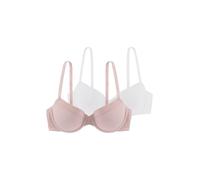 Dorina LOUISE Two-Piece Bra Set - Lightly Padded Demi Bras with Underwired Moulded Cups, Adjustable Straps, Premium Burnout Stripe Micro Fabric & Soft Micro for Comfort and Support, Pink and Ivory