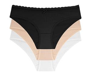 Dorina NAOMI 3-Pack Women's Hipster Briefs, Soft Cotton with Lace Waistband Trim, Comfortable Full Coverage Underwear, Ivory, Beige and Black