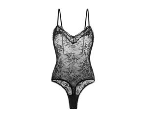 DORINA ORIGINS Non-Padded Lace Bodysuit, Elegant Lace Trim, Snap Button Gusset, Adjustable Fit, Black