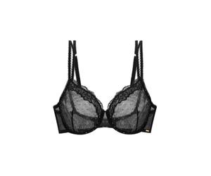 DORINA Origins Non-Padded Wired Bra - Shimmer Dot Mesh, Lace Trim, Adjustable Straps & Power Mesh Back, Black