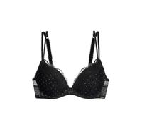 DORINA Origins Push-Up Plunge Bra - Underwired, Moulded Cups, Shimmer Dot Mesh, Lace Trim & Adjustable Straps, Black