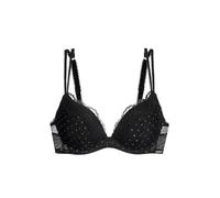 DORINA Origins Push-Up Plunge Bra - Underwired, Moulded Cups, Shimmer Dot Mesh, Lace Trim & Adjustable Straps, Black