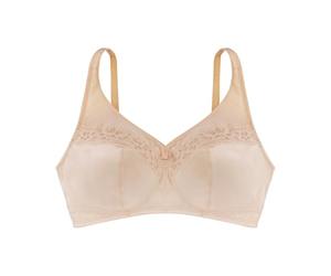 DORINA TEAGAN Non-Padded Minimizer Bra, Wireless Full Coverage with Extra-Wide Adjustable Straps, Power Mesh U-Back Support, Satin & Lace Design, Beige