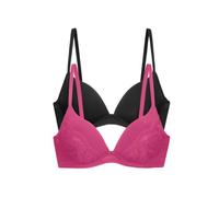 DORINA WILLA Women's Push-Up Plunge Bra Two-Piece Pack - Underwired, Padded, Adjustable Straps, Lace & Micro Fabric, Pink and Black