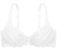 DORINA Women's Angie Underwired Bra - Full Coverage with Floral Lace Trim, Non-Padded Cups, and Soft Micro Fabric Wings, White