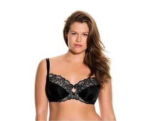 DORINA Women's Celine Non-Padded Bra - Underwired Moulded Cups, Floral Lace with Satin Bow, and Supportive Power Mesh Back, Black