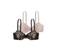 DORINA Women's Chloe 2-Pack Demi Bra Set - Lightly Padded Underwired Bras with Floral Lace and Soft Micro Fabric, Adjustable Straps, Black and Blush