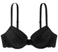 DORINA Women's Claire Demi Bra - Lightly Padded, Underwired with Floral Band Lace, Soft Micro Fabric, and Adjustable Shoulder Straps, Black