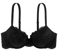 DORINA Women's Lianne Lightly Padded Demi Bra - Floral Lace with Scalloped Edges, Underwired Moulded Cups, and Soft Micro Fabric Wings, Black