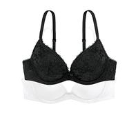 Dorina Women's Sonia Push-Up Plunge Bra 2-Pack - Underwired Moulded Cups with Lace and Smooth Micro Fabric for Lift and Comfort, Black and White
