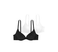 Dorina Women's Sonia Push-Up Plunge Bra 2-Pack - Underwired Moulded Cups with Lace and Smooth Micro Fabric for Lift and Comfort, Black and White
