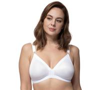 Dorina Women's Tiffany Wireless Full Coverage Bralette - Striped Jersey Fabric with Ladder Elastic Details and Adjustable Straps, White