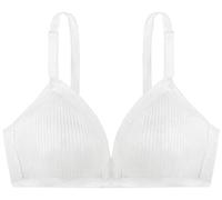 Dorina Women's Tiffany Wireless Full Coverage Bralette - Striped Jersey Fabric with Ladder Elastic Details and Adjustable Straps, White