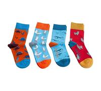 Doris & Dude Children Bamboo Crew Socks Fun 4 Pair Set Colourful Dinosaur Seagull Whale Llama Variety Soft Durable Sustainable Boy Girl Gift (1-3)