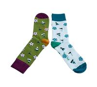Doris & Dude Men Bamboo Crew Socks Football 2 Pair Set Lg 7-11 Colourful Soccer Soft Durable Sustainable Gift