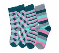 Doris & Dude Men Bamboo Crew Socks Stripe Argyle Jigsaw 4 Pair Set Lg 7-11 Colourful Green Pink Soft Durable Sustainable Gift