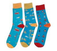 Doris & Dude Men Bamboo Organic Crew Socks 3 Pair Gift Pack Lg 7-11 Camper Van Campfire Cycling Great Outdoors Multicoloured Soft Durable Sustainable Smooth Toe Breathable