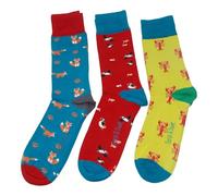 Doris & Dude Men Bamboo Organic Crew Socks 3 Pair Gift Pack Lg 7-11 Mix Fox Lobster Puffin Multicoloured Soft Durable Sustainable Smooth Toe Breathable