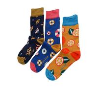 Doris & Dude Men Bamboo Organic Crew Socks 3 Pair Gift Pack Lg 7-11 Mix Snakes Donuts Oranges Multicoloured Soft Durable Sustainable Smooth Toe Breathable