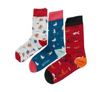 Doris & Dude Men Bamboo Organic Crew Socks 3 Pair Gift Pack Lg 7-11 Seaside Gull Crab Fish Multicoloured Soft Durable Sustainable Smooth Toe Breathable