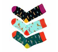 Doris & Dude Women Bamboo Crew Socks African Animals 3 Pair Set Med 3-7 Colourful Rhinoceros Tiger Zebra Giraffe Durable Sustainable Gift
