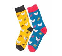 Doris & Dude Women Bamboo Crew Socks Chickens 2 Pair Set Med 3-7 Colourful Blue Yellow Durable Sustainable Gift