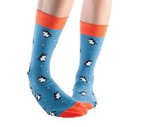 Doris & Dude Women Bamboo Crew Socks Penguin 1 Pair Med 3-7 Colourful Soft Durable Sustainable Gift (Blue)