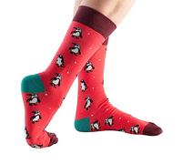 Doris & Dude Women Bamboo Crew Socks Penguin 1 Pair Med 3-7 Colourful Soft Durable Sustainable Gift (Red)