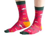 Doris & Dude Women Ladies Bamboo Organic Crew Socks 1 Pair Med 3-7 Fish Colourful Red Soft Durable Sustainable Gift Smooth Toe Breathable