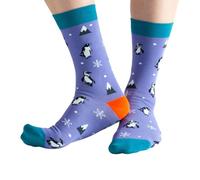 Doris & Dude Women Ladies Bamboo Organic Crew Socks 1 Pair Med 3-7 Penguins Colourful Violet Soft Durable Sustainable Gift Smooth Toe Breathable