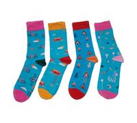 Doris & Dude Women Ladies Bamboo Organic Crew Socks 4 Pair Gift Box Med 3-7 Camper Van Campfire Cycling Kites Great Outdoors Soft Durable Sustainable Smooth Toe Breathable