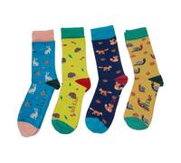 Doris & Dude Women Ladies Bamboo Organic Crew Socks 4 Pair Gift Box Med 3-7 Fox Hedgehog Rabbit Snail Wildlife Colourful Soft Durable Sustainable Smooth Toe Breathable