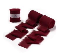 Doris Home 3 Rolls 2"x7Yd Fringe Chiffon Ribbon for Flower Bouquet, Handmade Burgundy Ribbon for Gift Wrapping, Frayed Edge Ribbon for Crafts, Decorating, Bouquet Wrap, Wedding Invitation