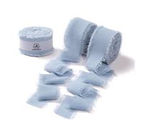 DORIS HOME Dusty Blue Chiffon Ribbon for Flower Bouquet, 1" x21Yd Fabric Ribbon for Gift Wrapping, Handmade Frayed Ribbon for Wedding Christmas Decorations