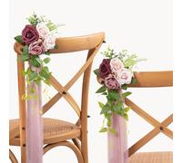DORIS HOME Wedding Aisle Decorations Mauve Pew Flowers Set of 10 for Wedding Ceremony Party Chair Decor with Artificial Flowers Eucalyptus and Ribbons