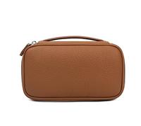 DORIS&JACKY Genuine Leather Cosmetic Bag for Women, Small Daily Makeup Case, Jewelry And Skincare Toiletry Organizer Zipper Pouch Box with Handle, 4-Brown, 8.5” L* 4.5” H * 3” W Inch