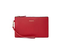 DORIS&JACKY Goatskin Leather Wristlet Clutch Wallet Cute Small Pouch Bag With Strap, Hot Red, Middle, Clutch Bag